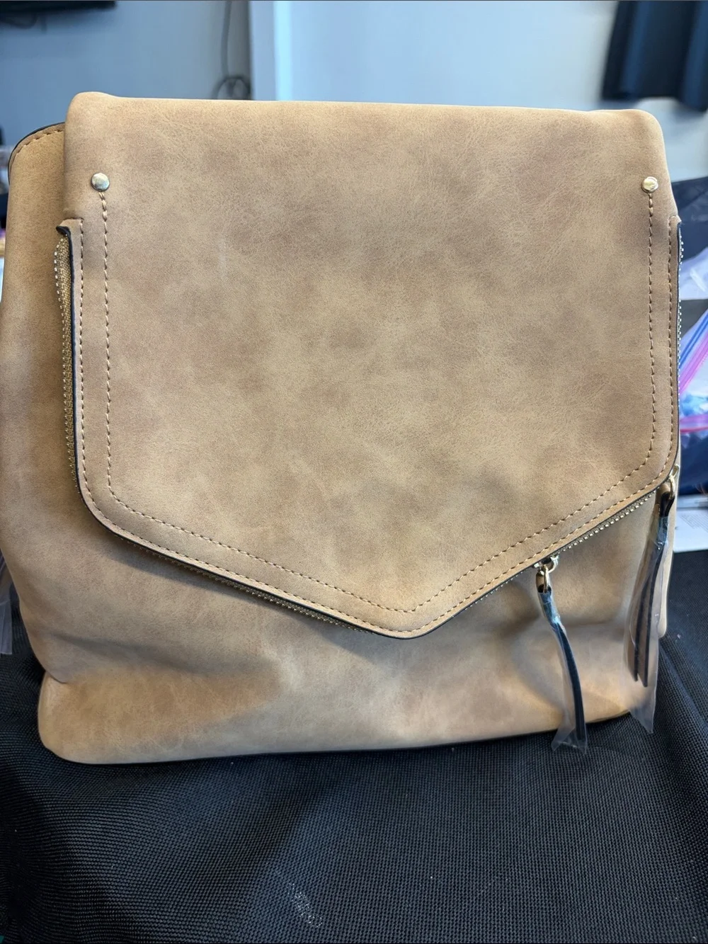 Everyday Faux-Leather Backpack in Light Brown